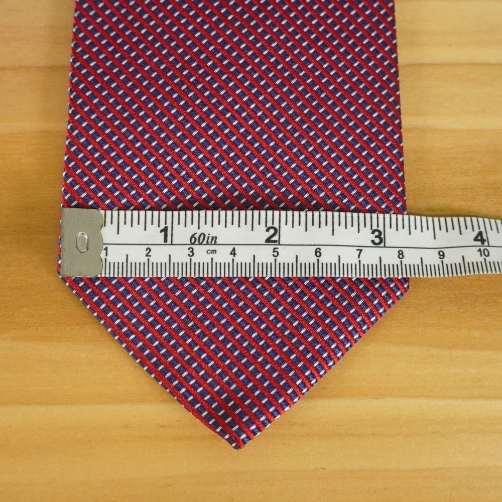 Brooks Brothers 346 Tie Mens Red Navy Blue USA Micro Pattern Pure‎ Silk 3.75/58